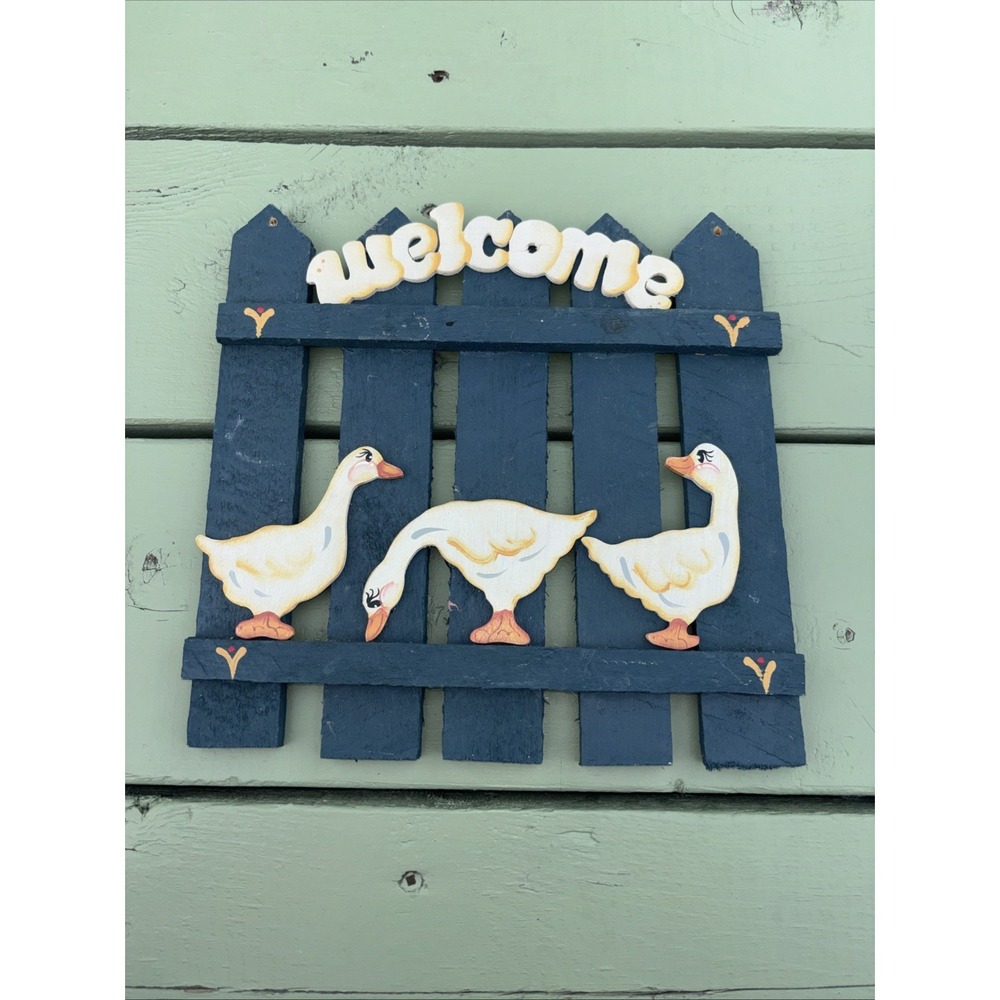 Vintage County Cottagecore Farmhouse Welcome Wood Sign Goose Craft Fence Granny